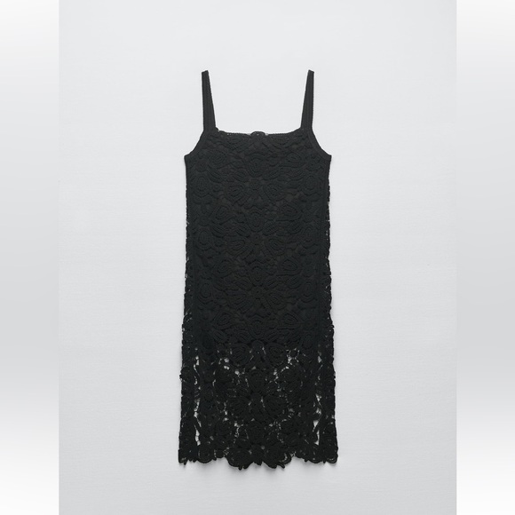 Zara MACRAMÉ KNIT DRESS. Black. Size S. New with Tags. - Picture 6 of 8